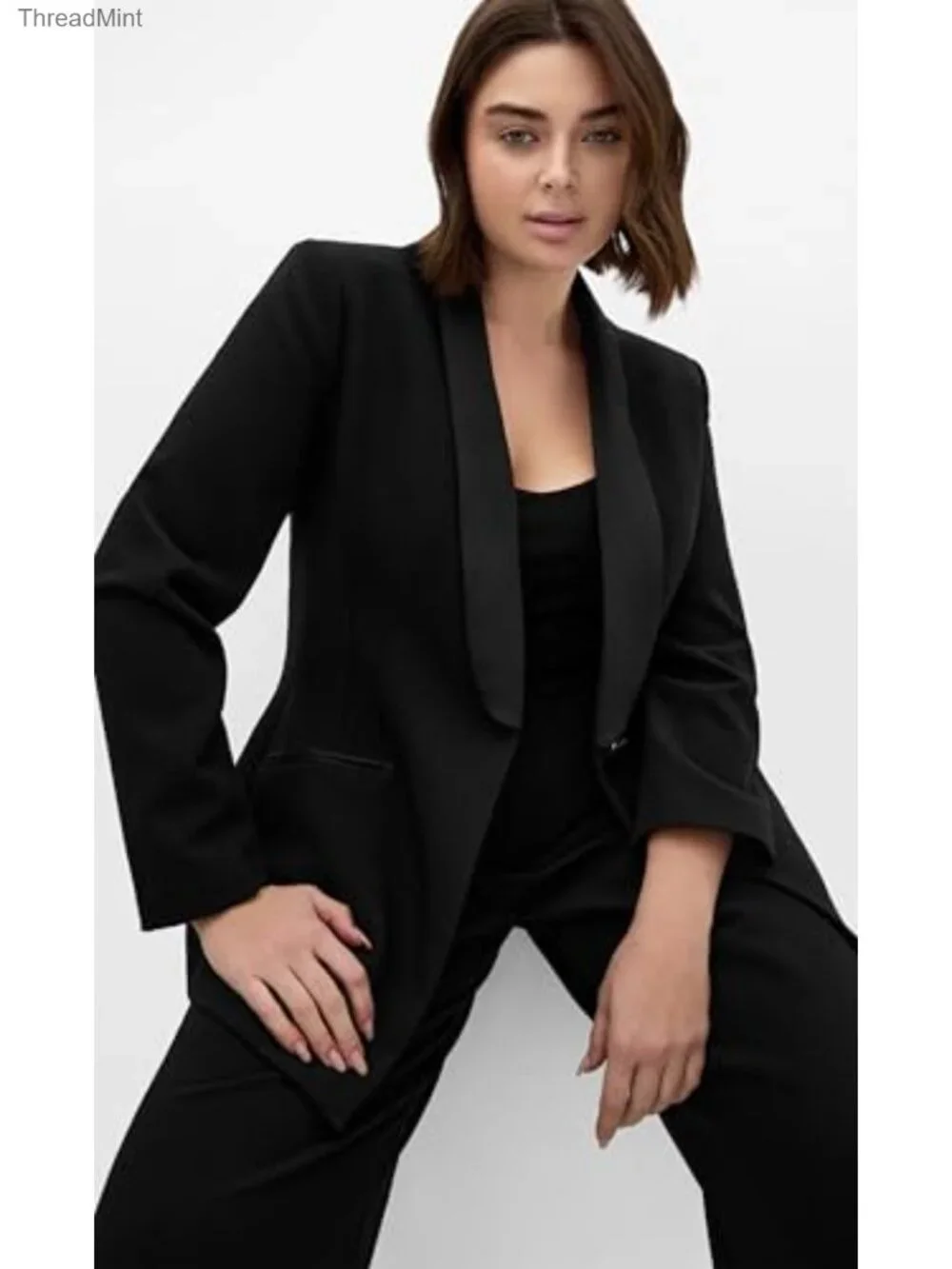 City Chic Plus Size Tuxedo Jacket Longline Collar Shaping Seams Soft Touch